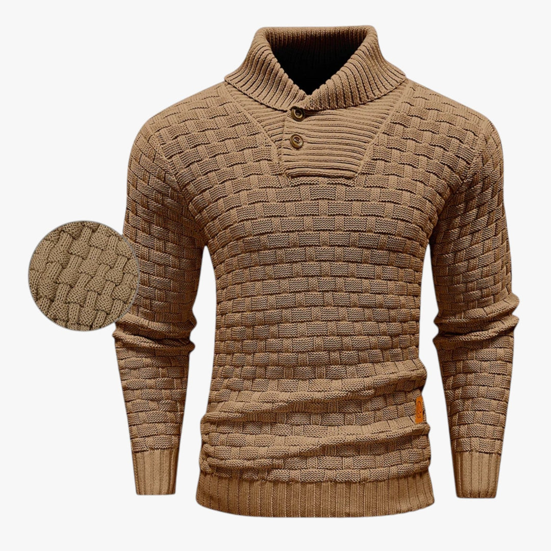 Men’s Textured Knit Sweater with High Neck Button-Villaayr