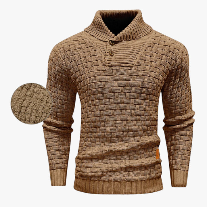 Men’s Textured Knit Sweater with High Neck Button-Villaayr