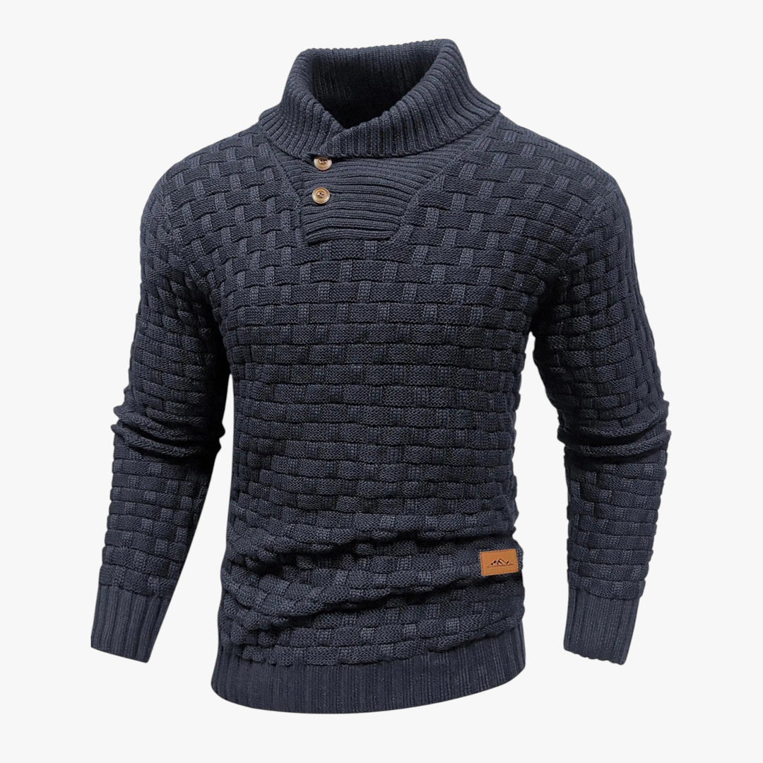 Men’s Textured Knit Sweater with High Neck Button-Villaayr