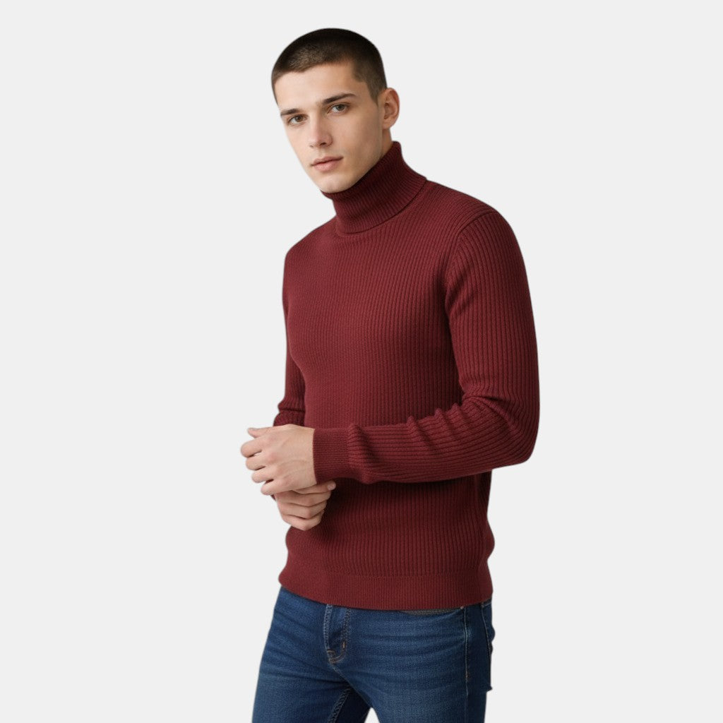Men’s Turtleneck Knit Sweater with Long Sleeves-Villaayr