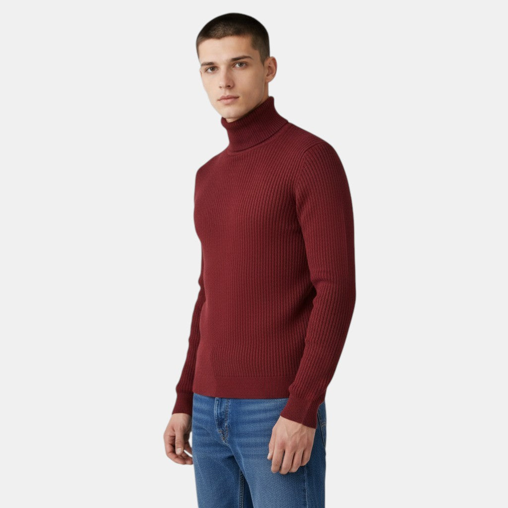 Men’s Turtleneck Knit Sweater with Long Sleeves-Villaayr