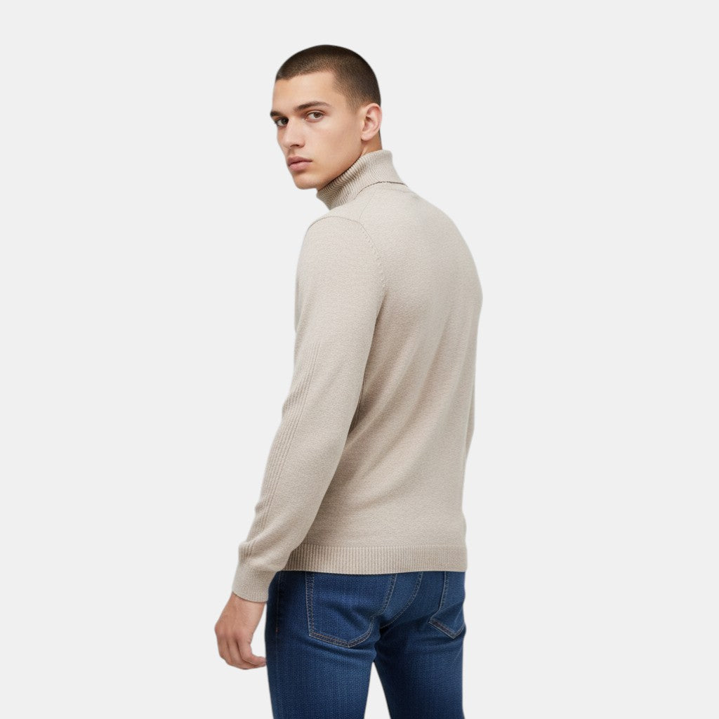 Men’s Turtleneck Knit Sweater with Long Sleeves-Villaayr