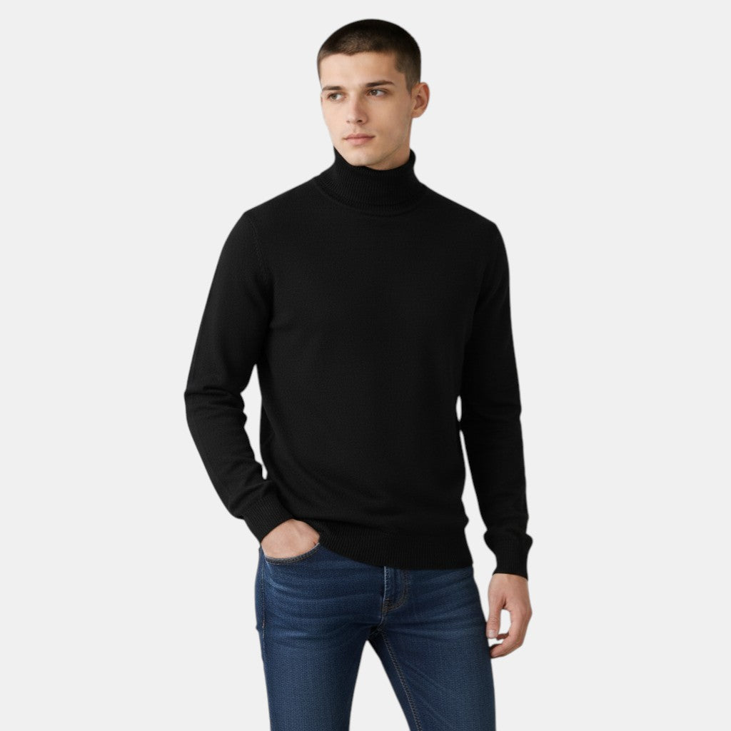 Men’s Turtleneck Knit Sweater with Long Sleeves-Villaayr