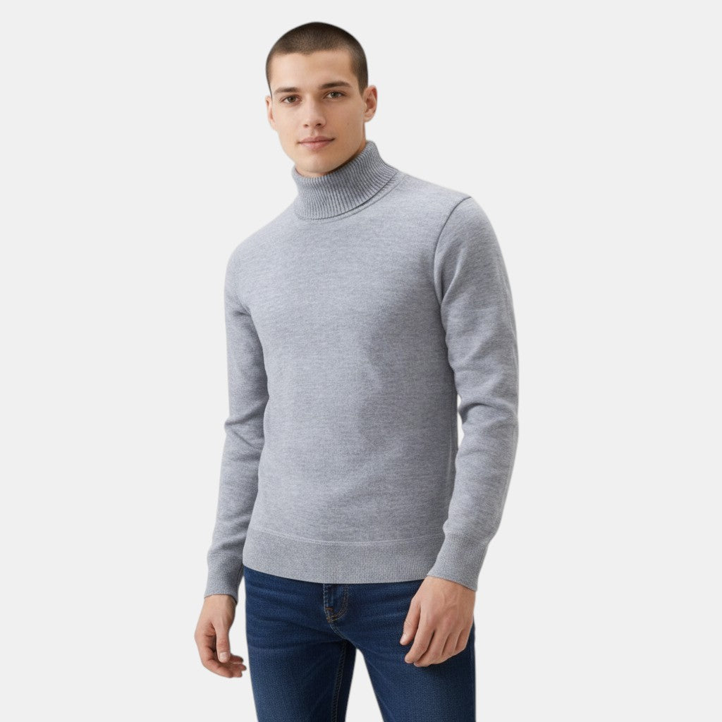 Men’s Turtleneck Knit Sweater with Long Sleeves-Villaayr