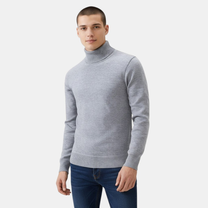 Men’s Turtleneck Knit Sweater with Long Sleeves-Villaayr