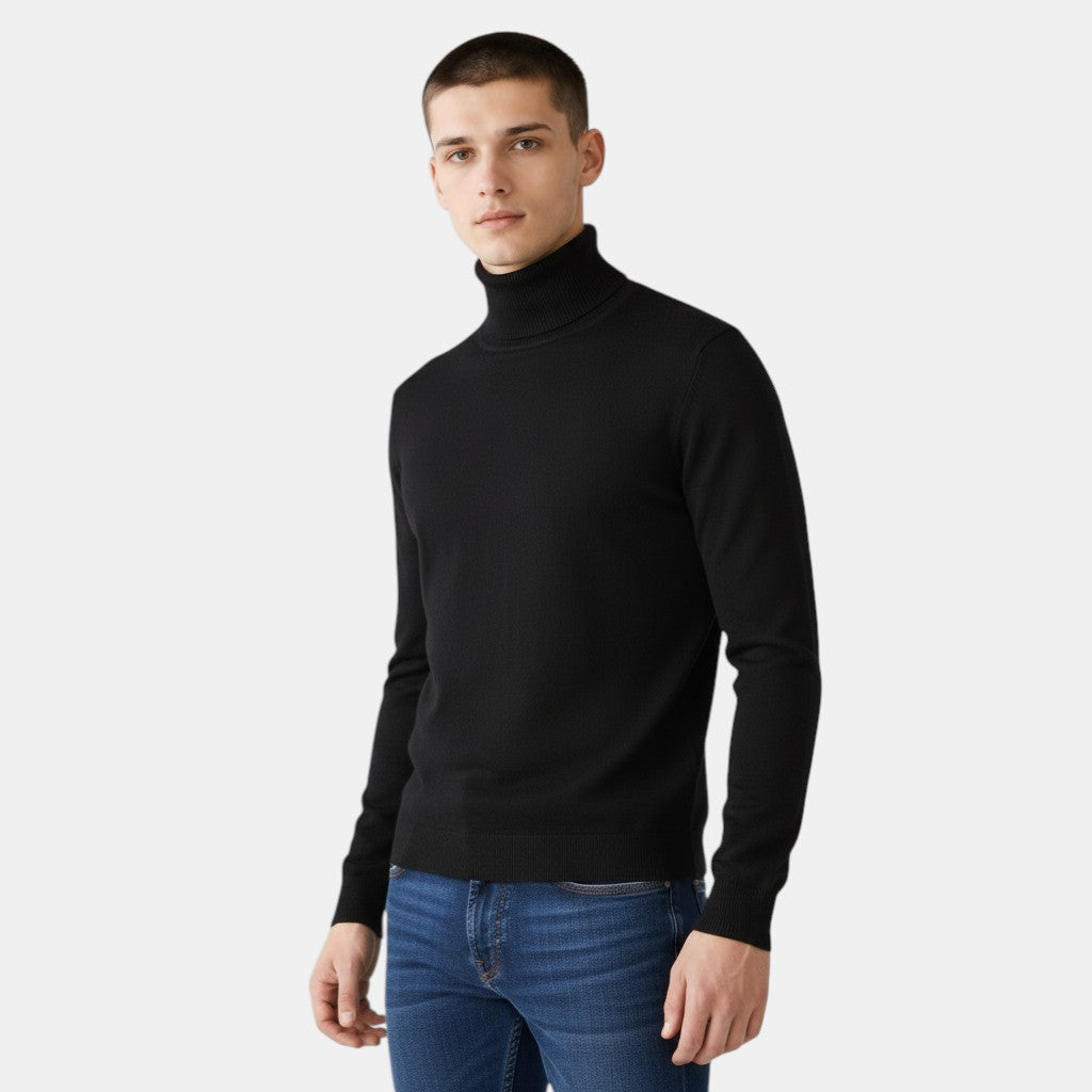 Men’s Turtleneck Knit Sweater with Long Sleeves-Villaayr