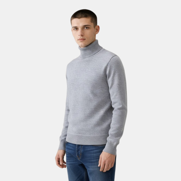 Men’s Turtleneck Knit Sweater with Long Sleeves-Villaayr