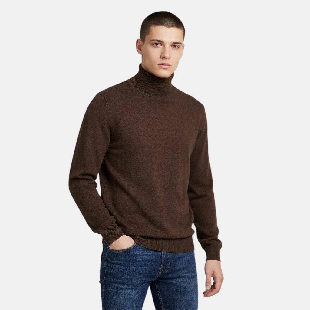 Men’s Turtleneck Knit Sweater with Long Sleeves-Villaayr