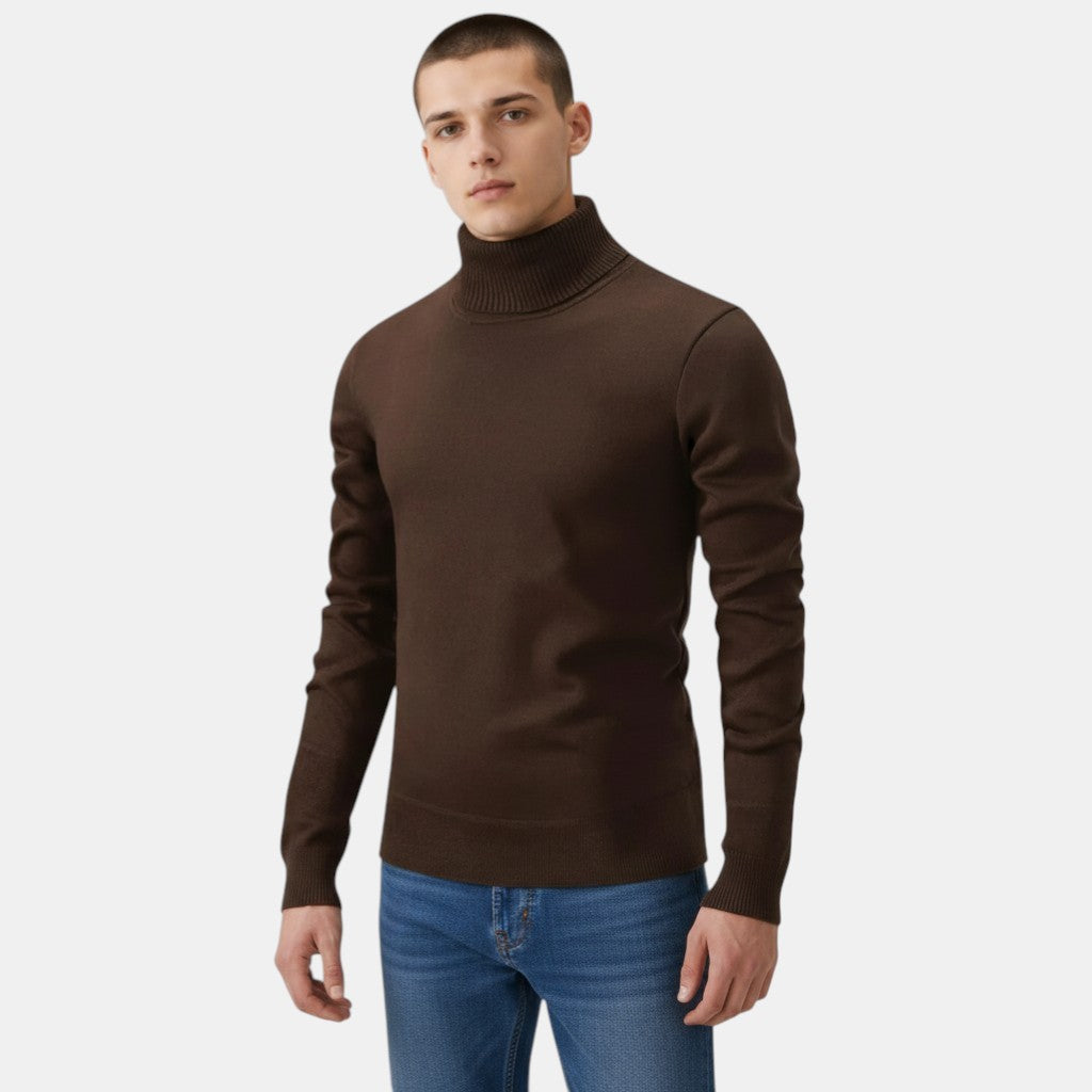 Men’s Turtleneck Knit Sweater with Long Sleeves-Villaayr