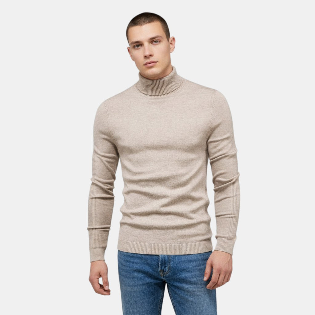 Men’s Turtleneck Knit Sweater with Long Sleeves-Villaayr