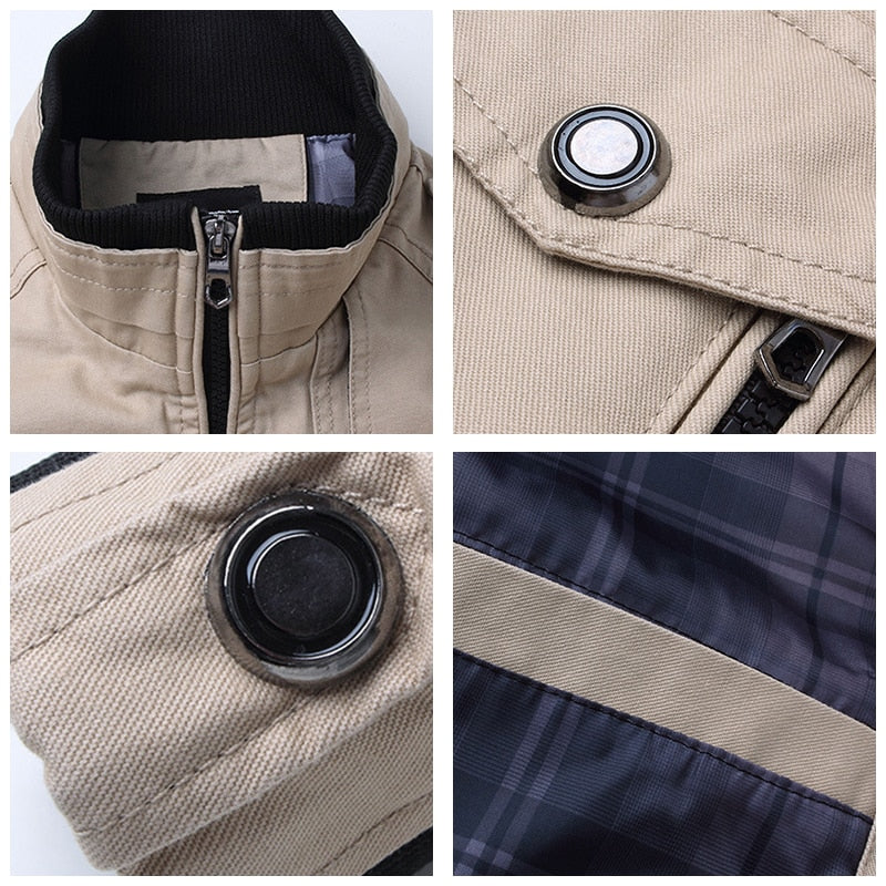 Men’s Utility Jacket with Zip Closure and Multiple Pockets-Villaayr