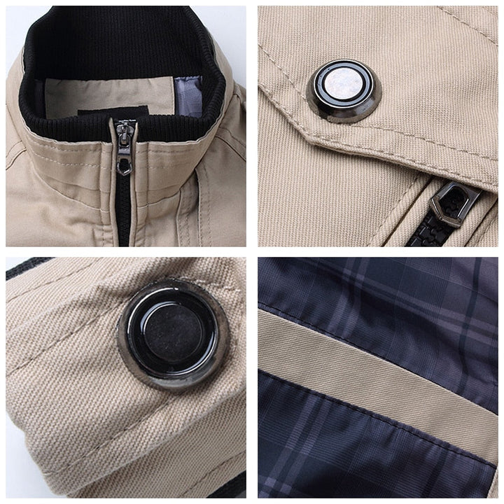 Men’s Utility Jacket with Zip Closure and Multiple Pockets-Villaayr