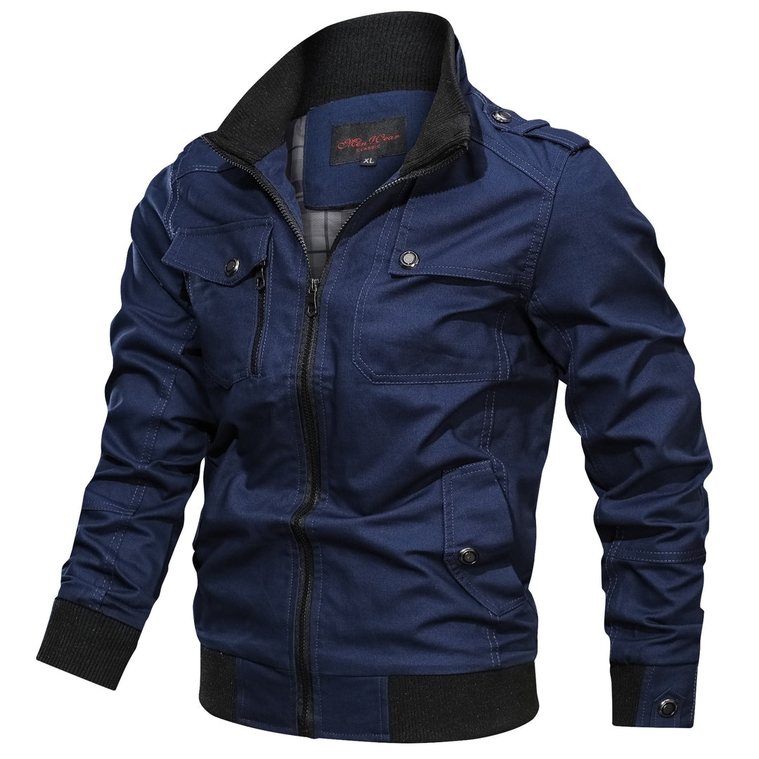 Men’s Utility Jacket with Zip Closure and Multiple Pockets-Villaayr
