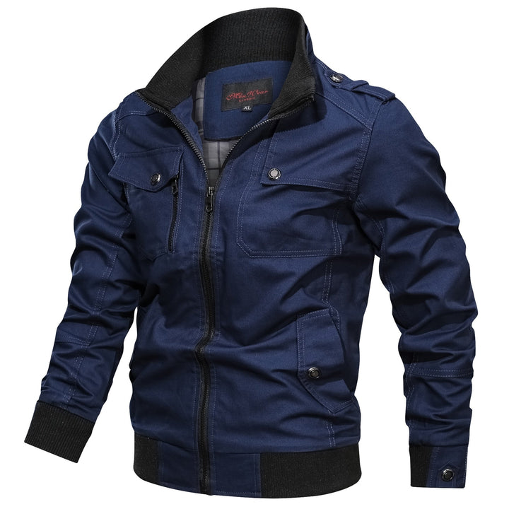 Men’s Utility Jacket with Zip Closure and Multiple Pockets-Villaayr