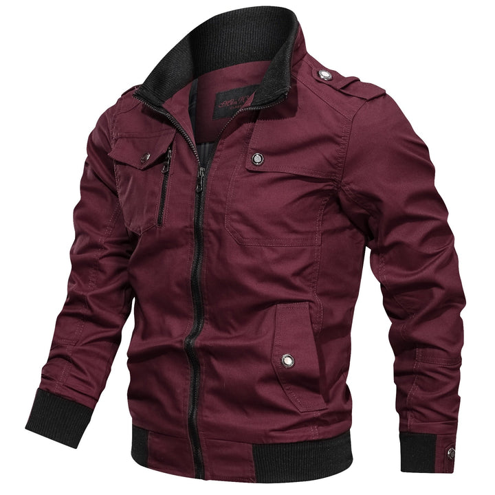 Men’s Utility Jacket with Zip Closure and Multiple Pockets-Villaayr