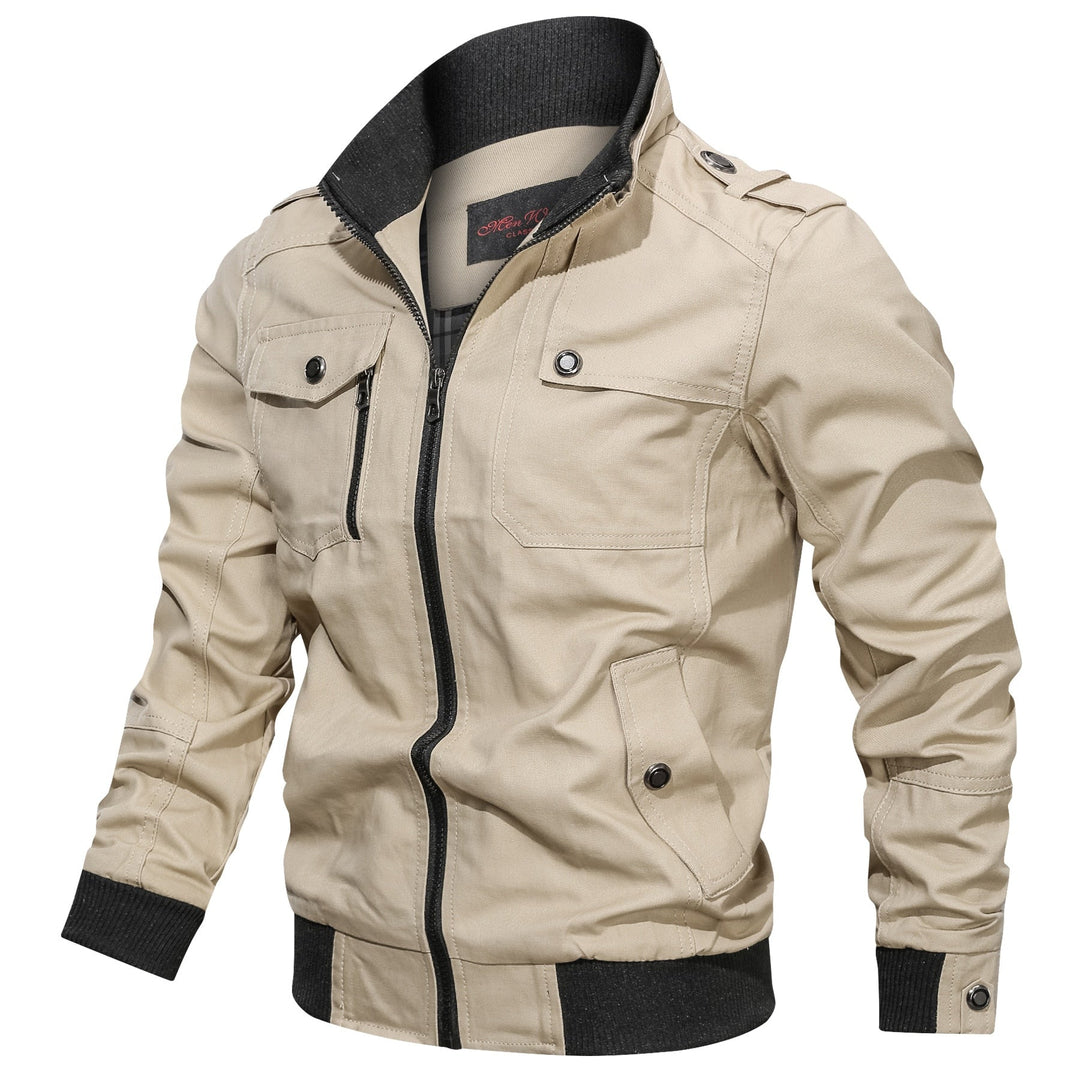 Men’s Utility Jacket with Zip Closure and Multiple Pockets-Villaayr