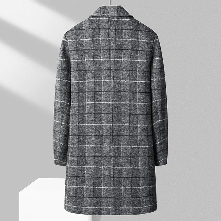 Men’s Wool Overcoat with Check Pattern & Quilted Lining-villaayr.com