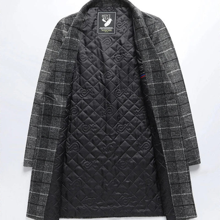 Men’s Wool Overcoat with Check Pattern & Quilted Lining-villaayr.com