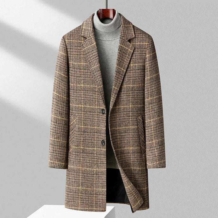 Men’s Wool Overcoat with Check Pattern & Quilted Lining-villaayr.com