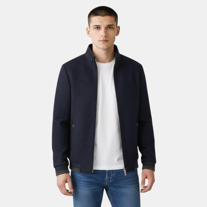 Men’s Zip Up Jacket with Stand Collar-Villaayr