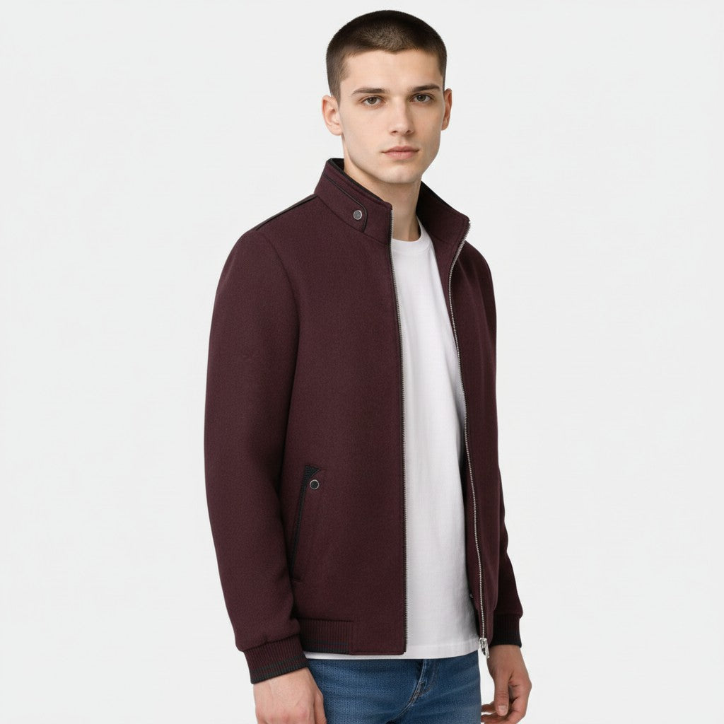 Men’s Zip Up Jacket with Stand Collar-Villaayr