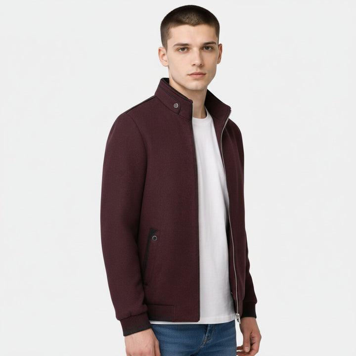Men’s Zip Up Jacket with Stand Collar-Villaayr