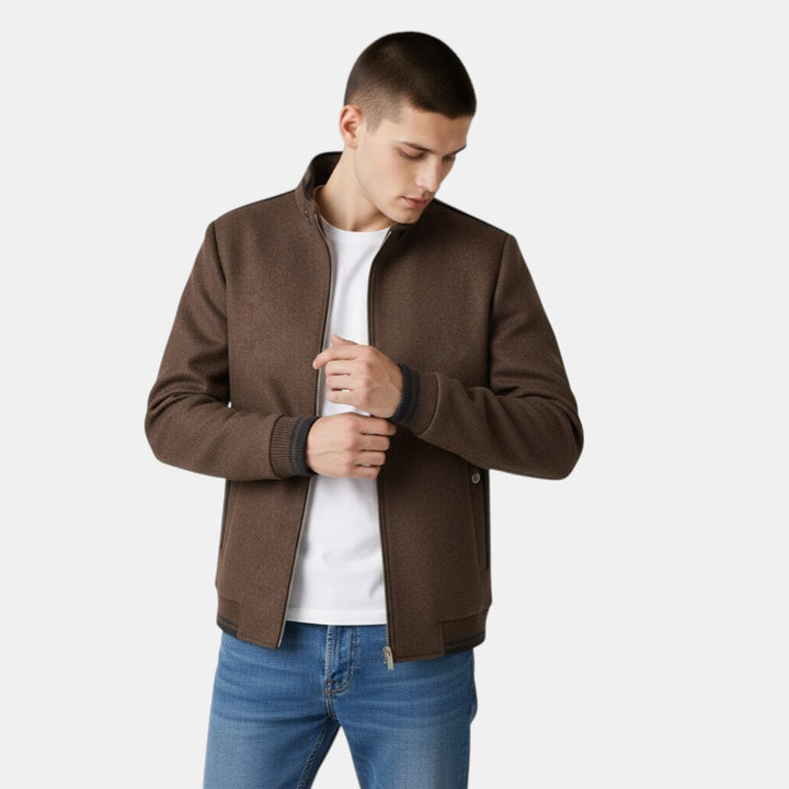 Men’s Zip Up Jacket with Stand Collar-Villaayr