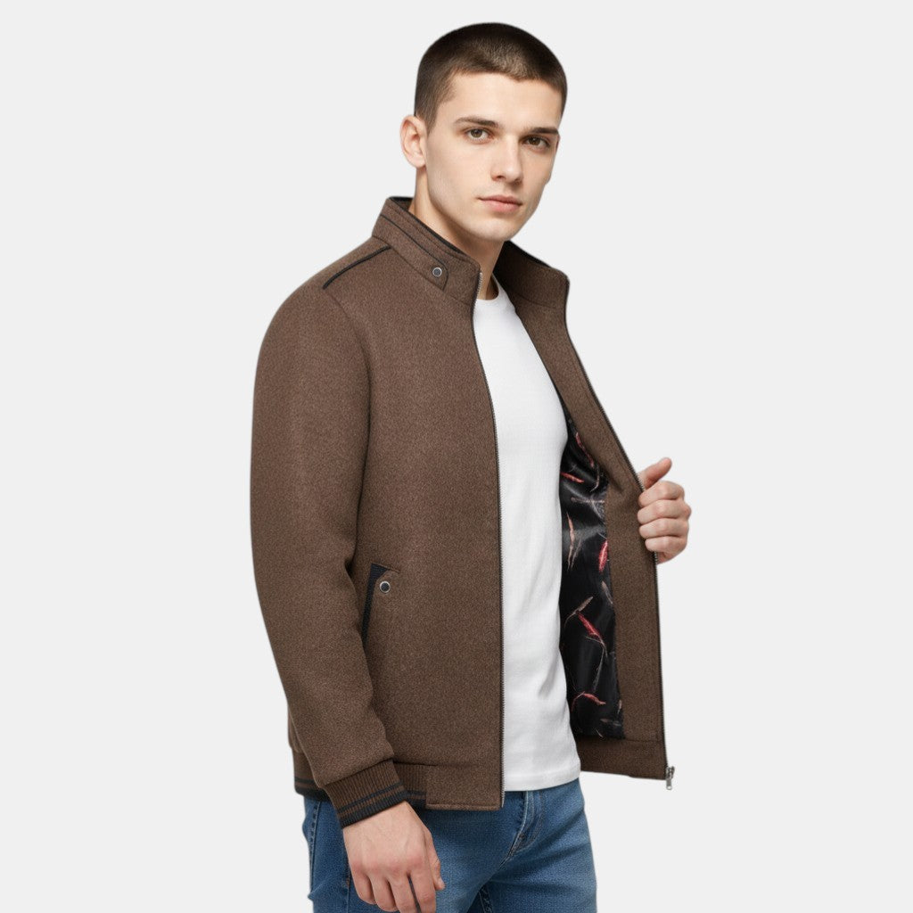Men’s Zip Up Jacket with Stand Collar-Villaayr