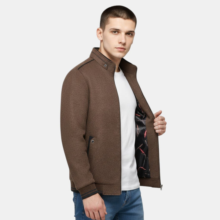 Men’s Zip Up Jacket with Stand Collar-Villaayr