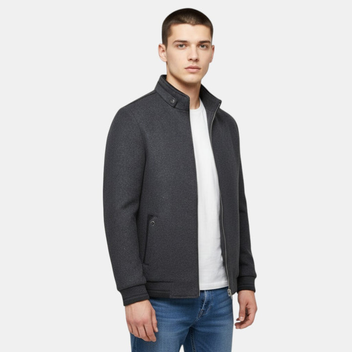 Men’s Zip Up Jacket with Stand Collar-Villaayr