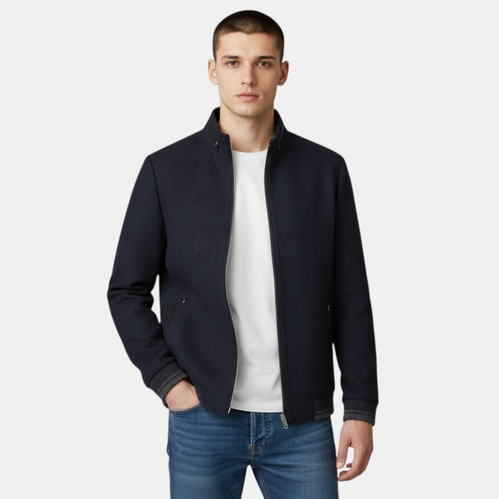 Men’s Zip Up Jacket with Stand Collar-Villaayr