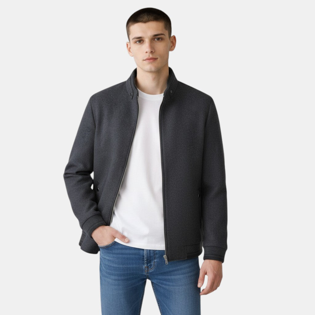 Men’s Zip Up Jacket with Stand Collar-Villaayr