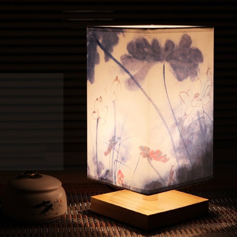 Scandinavian Table Lamp with Japanese Print Fabric Shade-villaayr.com