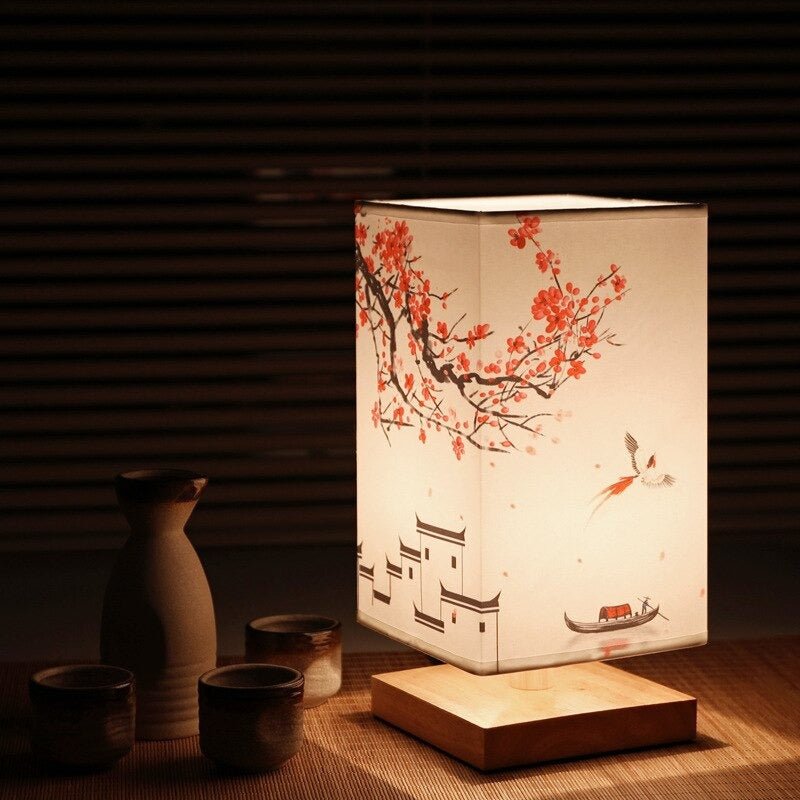 Scandinavian Table Lamp with Japanese Print Fabric Shade-villaayr.com