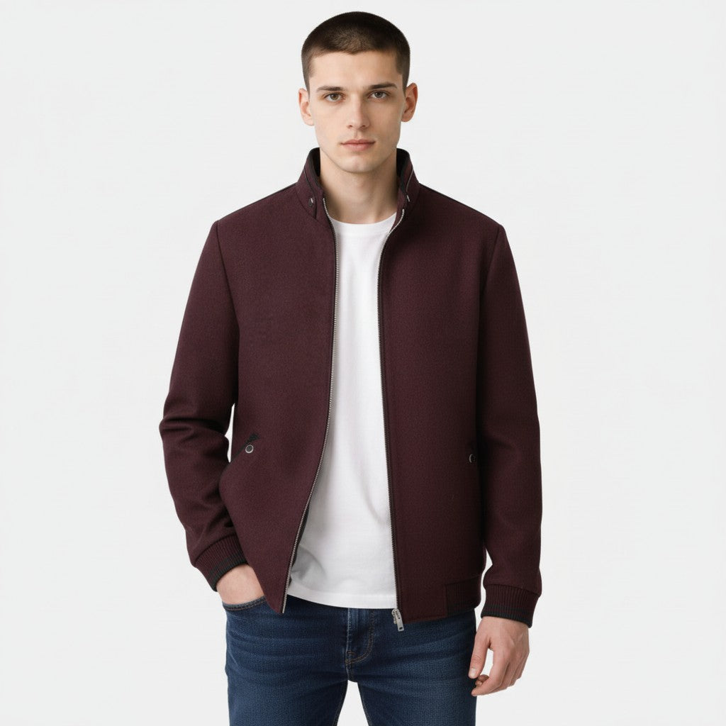 Stand Collar Winter Jacket for Men with Zip Closure-villaayr.com