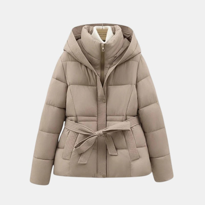Women’s Belted Puffer Jacket with Hood-Villaayr