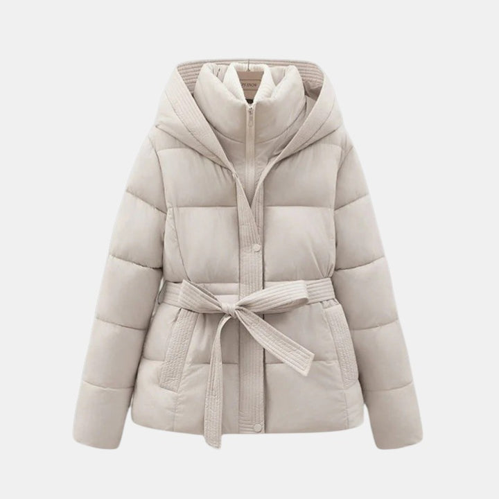Women’s Belted Puffer Jacket with Hood-Villaayr