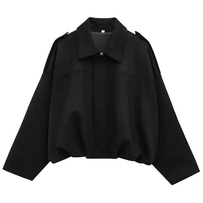 Women’s Cropped Bomber Jacket with Lapel Collar Zip Up-Villaayr