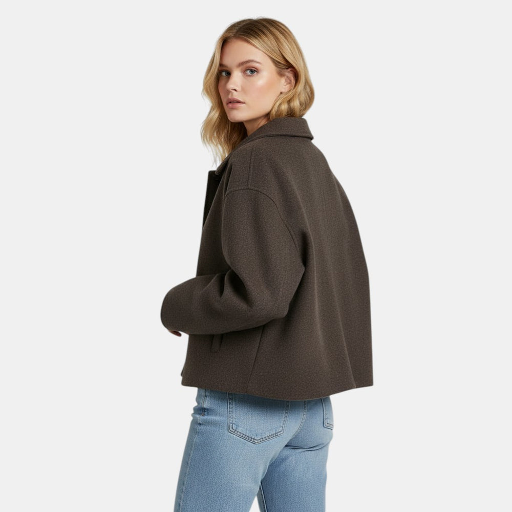 Women’s Cropped Button Front Jacket with Collared Neck-Villaayr