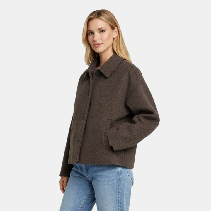 Women’s Cropped Button Front Jacket with Collared Neck-Villaayr