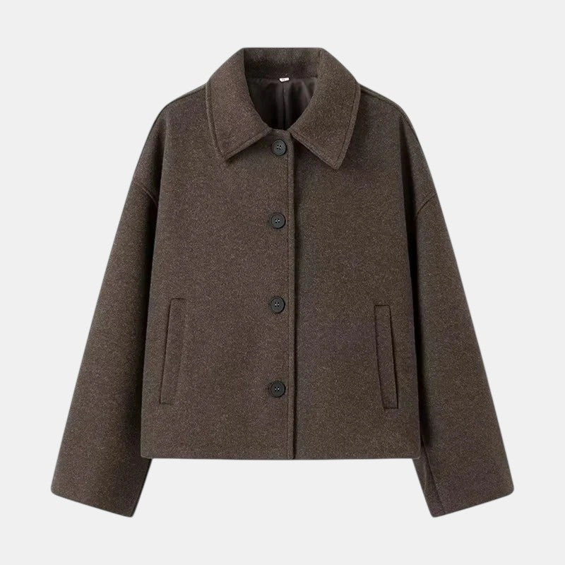 Women’s Cropped Button Front Jacket with Collared Neck-Villaayr