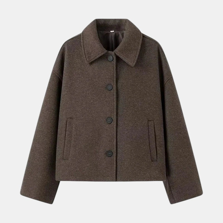 Women’s Cropped Button Front Jacket with Collared Neck-Villaayr