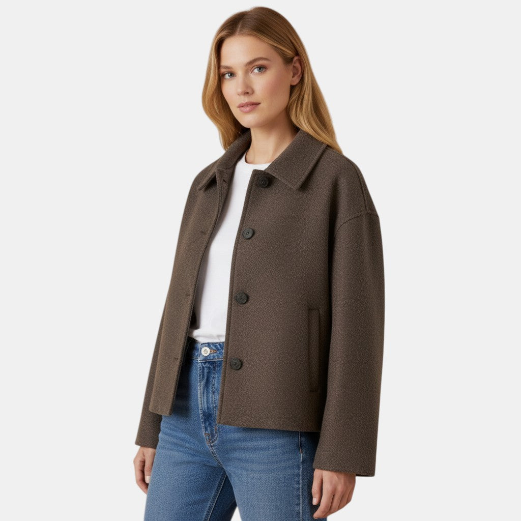 Women’s Cropped Button Front Jacket with Collared Neck-Villaayr