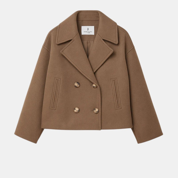 Women’s Cropped Double Breasted Peacoat with Button Closure-Villaayr