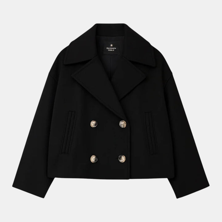 Women’s Cropped Double Breasted Peacoat with Button Closure-Villaayr
