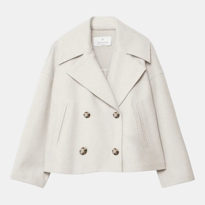 Women’s Cropped Double Breasted Peacoat with Button Closure-Villaayr