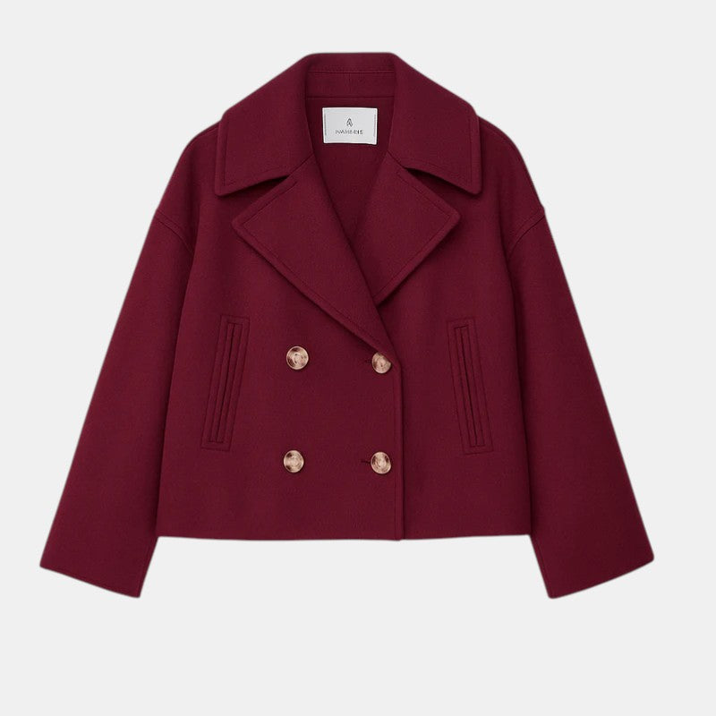 Women’s Cropped Double Breasted Peacoat with Button Closure-Villaayr