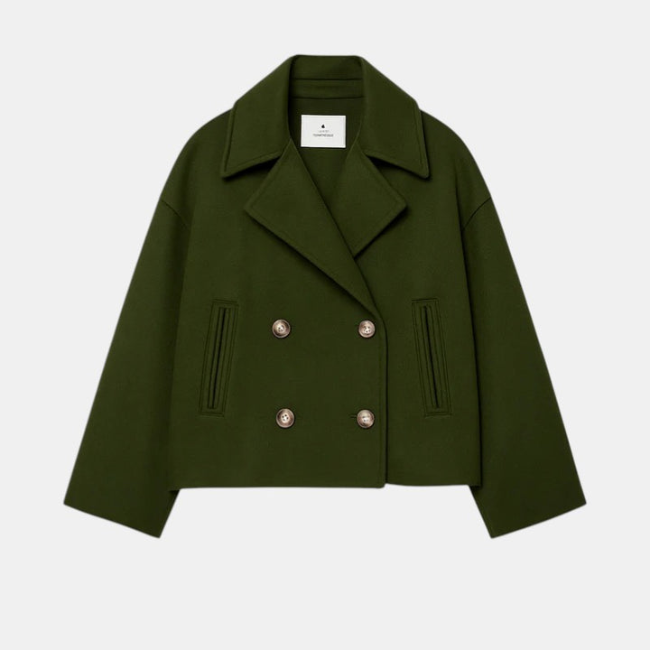 Women’s Cropped Double Breasted Peacoat with Button Closure-Villaayr