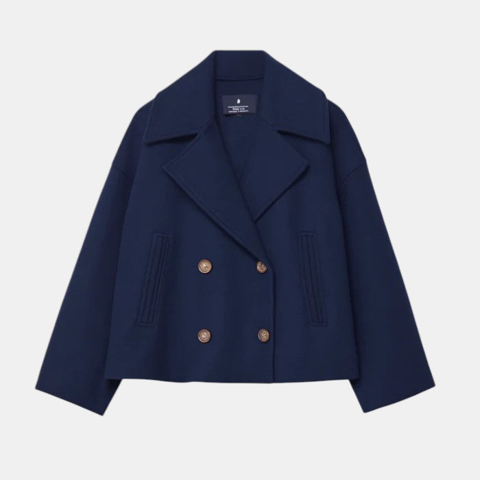 Women’s Cropped Double Breasted Peacoat with Button Closure-Villaayr