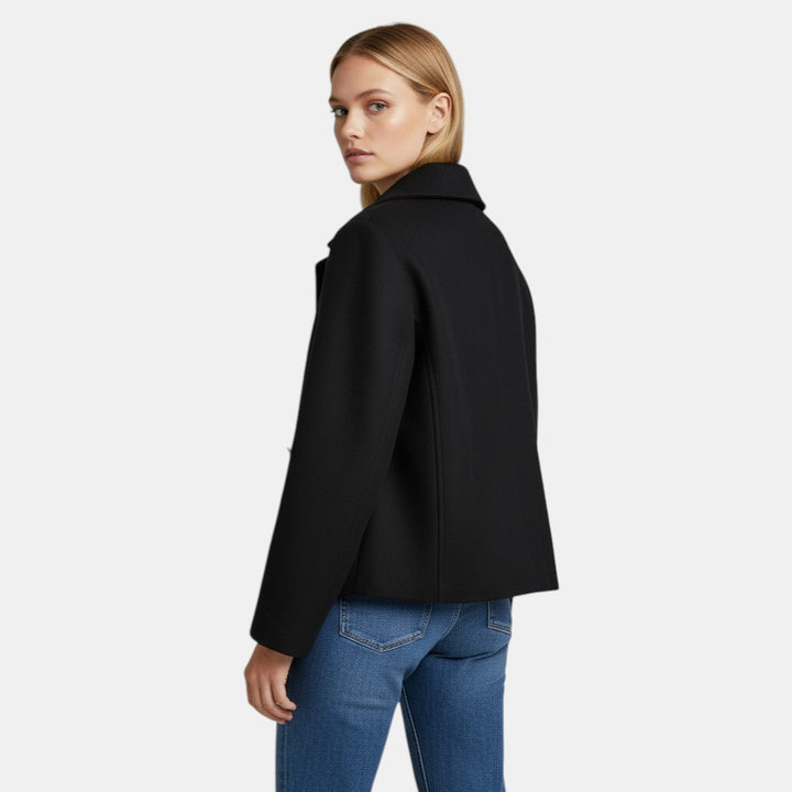 Women’s Cropped Double Breasted Peacoat with Button Closure-Villaayr